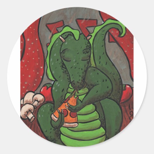 201.ドラゴンとピザ ラウンドシール (正面)