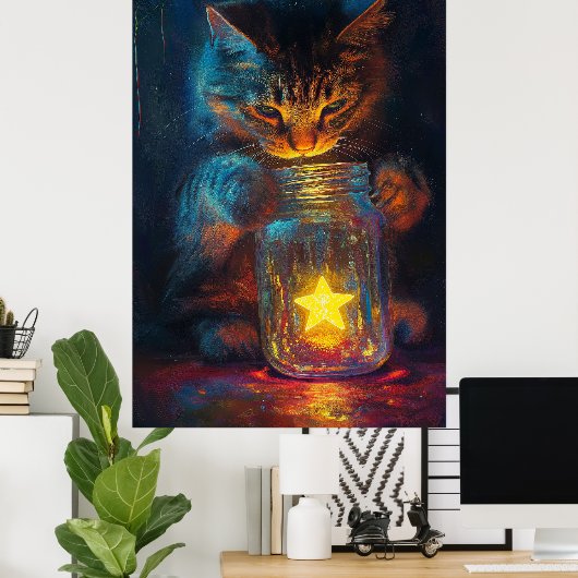 201.ネコと星が自由になるのを待つ夢 ポスター (ホームオフィス)