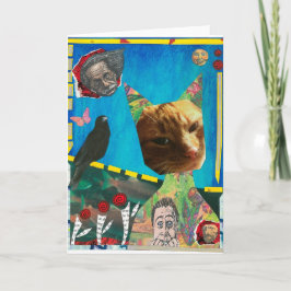 201.ネコと鳥のグリーティングカード カード