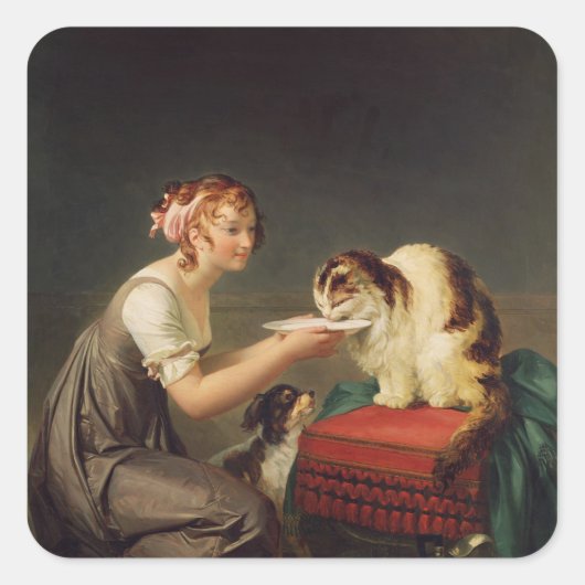 201.ネコのランチ スクエアシール (正面)