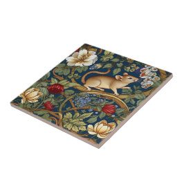 201.ネズミと花アールヌーボー タイル