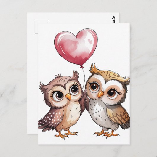 201.フクロウとハート ポストカード (正面/裏面)