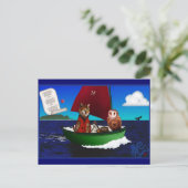 201.フクロウとプシcatはがき ポストカード (スタンド正面)