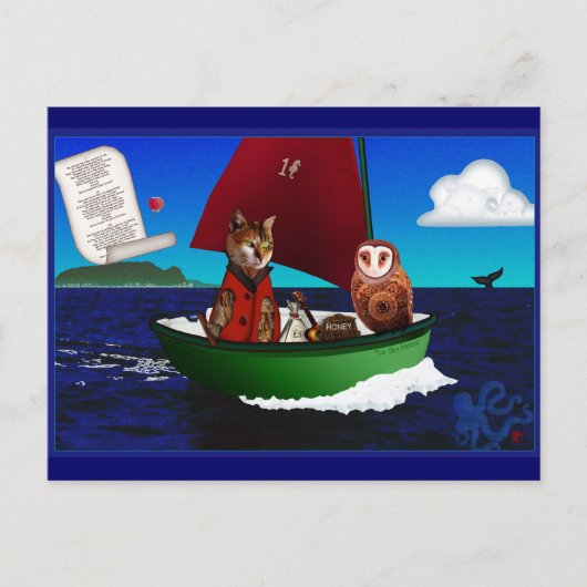 201.フクロウとプシcatはがき ポストカード (正面)