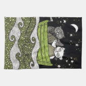 201.フクロウとプシcat茶タオル キッチンタオル (横)