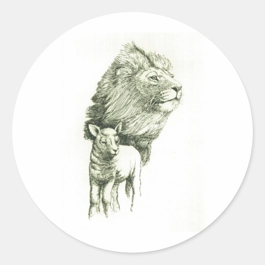 201.ライオンと仔ヒツジ ラウンドシール (正面)