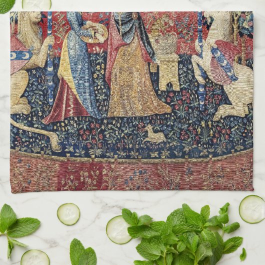 201.レディと一角獣（ユニコーン）のにおい キッチンタオル (折り畳み)