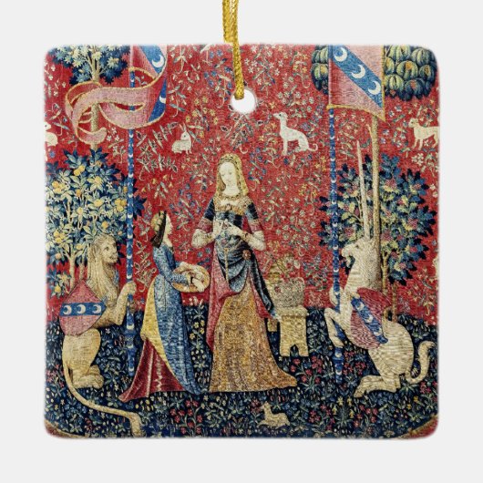 201.レディと一角獣(ユニコーン)のにおい セラミックオーナメント (正面)