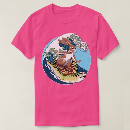 201.亀とウサギのサーフィンの友達 Tシャツ (デザイン正面)