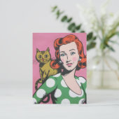 201.女性と猫 ポストカード (スタンド正面)