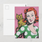 201.女性と猫 ポストカード (正面/裏面)