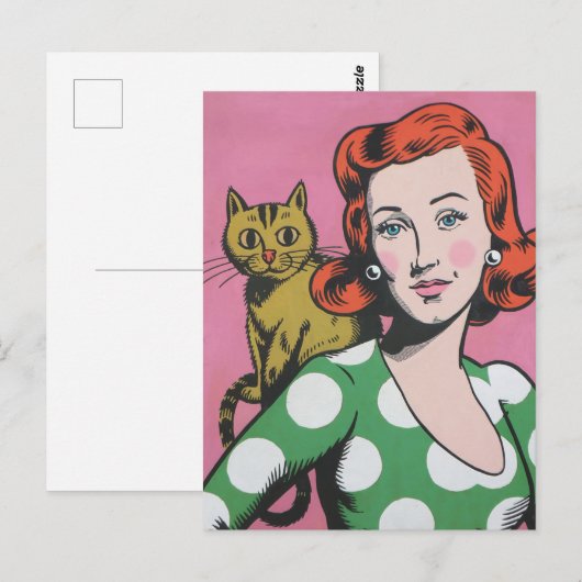 201.女性と猫 ポストカード (正面/裏面)