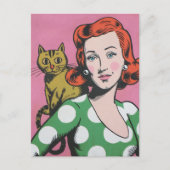 201.女性と猫 ポストカード (正面)