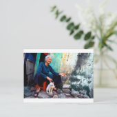 201.女性と猫 ポストカード (スタンド正面)