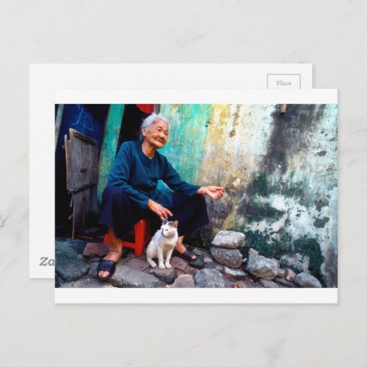 201.女性と猫 ポストカード (正面/裏面)