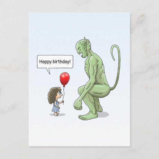 201.少女と大きな緑のゴブリン ポストカード (正面)