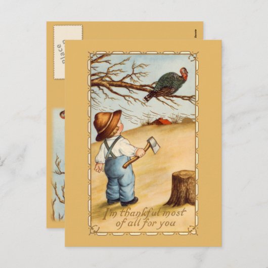 201.少年と七面鳥はがき シーズンポストカード (正面/裏面)