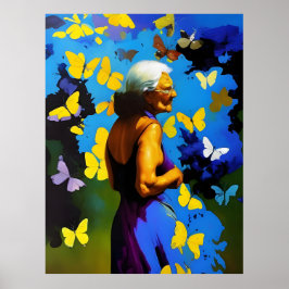 201.年老いた女性と蝶 ポスター