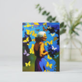 201.年老いた女性と蝶 ポストカード (スタンド正面)