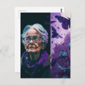 201.年配の女性と蝶はがき ポストカード (正面/裏面)