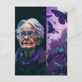 201.年配の女性と蝶はがき ポストカード