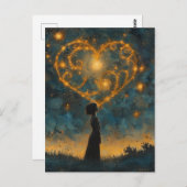 201.星のハートと驚いた少女 ポストカード (正面/裏面)