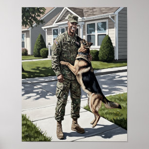 201.歓迎の家の兵士と彼の犬 ポスター