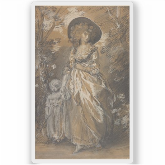 201.歩くと一緒に庭に出る女性 シール (正面)