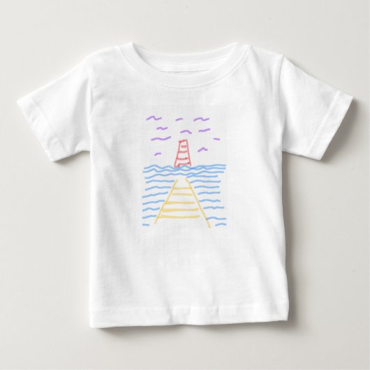 201.灯台と桟橋のTシャツ ベビーTシャツ (正面)