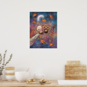 201.猫とフクロウのかわいいアート ポスター (キッチン)