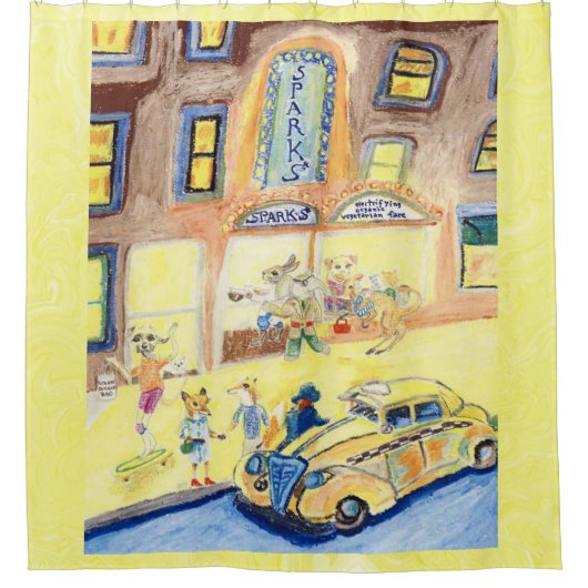 201.町の夜 シャワーカーテン (正面)