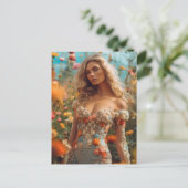 201.美しい金髪のフローラドレスを着た女性 ポストカード (スタンド正面)