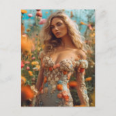 201.美しい金髪のフローラドレスを着た女性 ポストカード (正面)