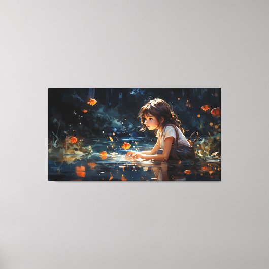 201.金魚の少女と不思議な池 キャンバスプリント (正面)