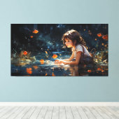201.金魚の少女と不思議な池 キャンバスプリント (インサイチュ (ウッドフロア))