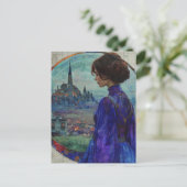 201.青い服を着た街の女エレガント性 ポストカード (スタンド正面)