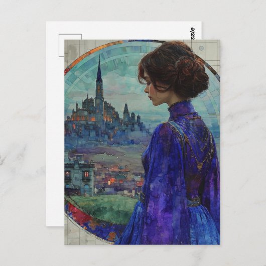 201.青い服を着た街の女エレガント性 ポストカード (正面/裏面)