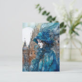 201.青い服を着た街の婦人 ポストカード (スタンド正面)