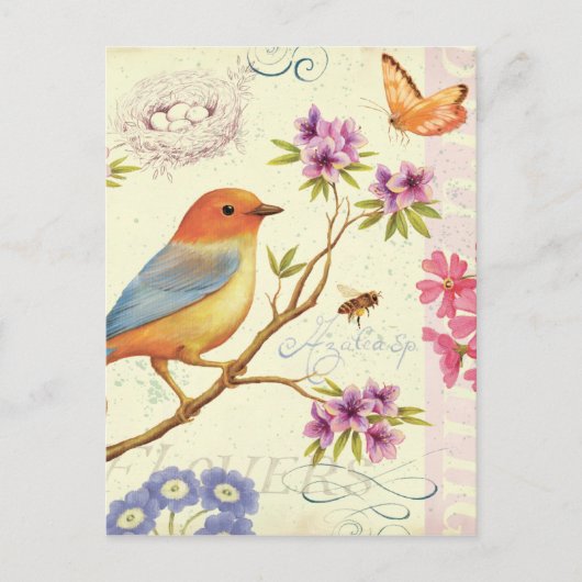 201.鳥とミツバチ ポストカード (正面)