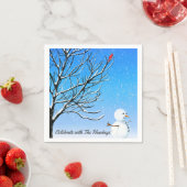 201.（鳥）ショウジョウコウカンチョウと雪だるま スタンダードカクテルナプキン (インサイチュ)