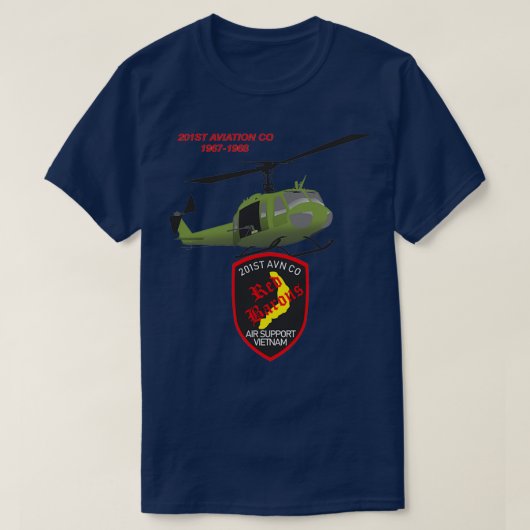 201st AVN CO Red Barons UH1軍隊ヘリコプター Tシャツ (デザイン正面)