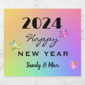 202カラフル年Happy New Yearを編集 スパークリングワインラベル (シングルラベル)