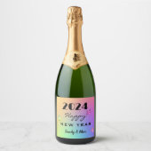 202カラフル年Happy New Yearを編集 スパークリングワインラベル (正面)