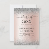 202卒業パーティーグリッターバラ金ゴールドピンクシルバー 招待状 (正面)