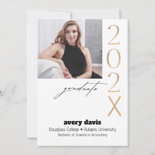 202年卒業金ゴールド写真ホワイト背景 案内状 (正面)