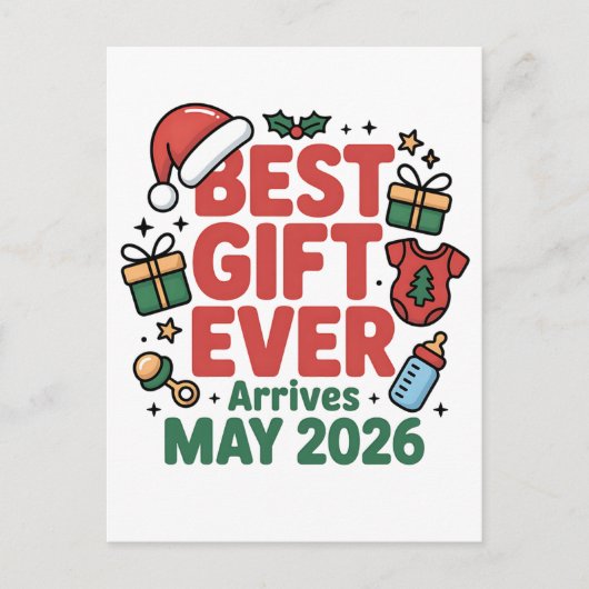 202最高の年5月に妊娠クリスマスプレゼントが届く シーズンポストカード (正面)