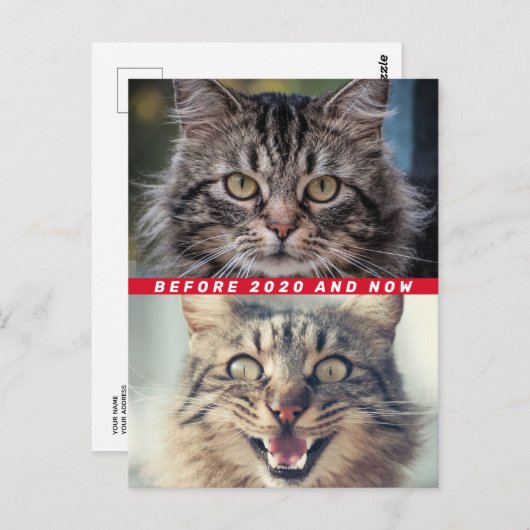 2020おもしろい年の猫の前後どうだ? ポストカード (正面/裏面)