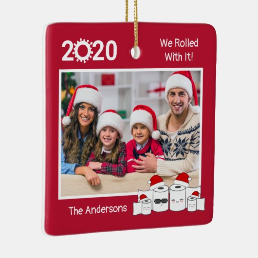 2020おもしろい年トイレ紙転がファミリー4枚写真 セラミックオーナメント (右)