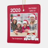 2020おもしろい年トイレ紙転がファミリー4枚写真 セラミックオーナメント (左)