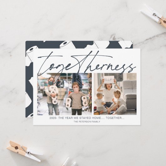 2020おもしろい年転がの新しい年と2枚の写真 カード (正面/裏面インサイチュ)